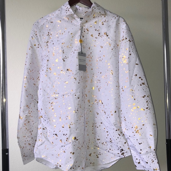 Suslo Couture Other - Suslo Couture • White Gold Paint Splatter Shirt